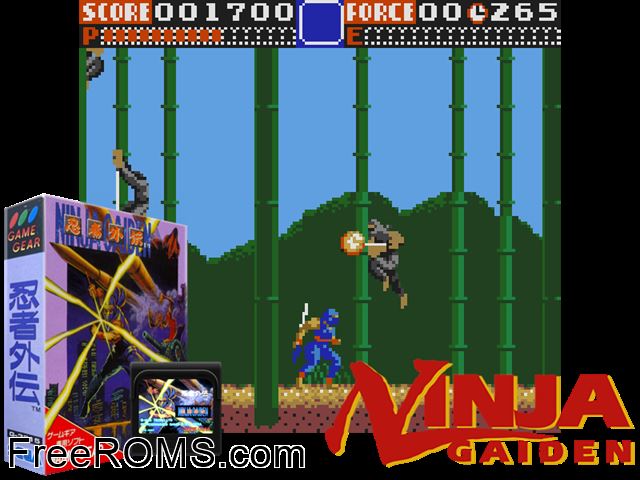 Ninja Gaiden Jap Game Gear game showing 3D box cover and gameplay screenshot